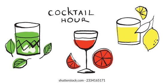 Coctail set Hand drawin ink doodle style. Vector design. EPS 10 vector 