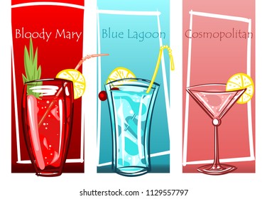 Coctails set, free hand vector illustration drawn.