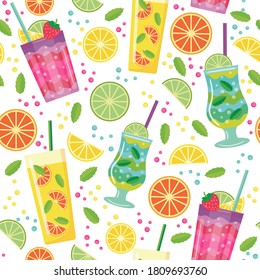 coctails and slices of fruit. seamless pattern. vector image. for printing on fabrics, paper cups, wrapping paper, phone cases. for party