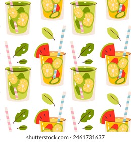 Coctails and slices of fruit. seamless pattern for printing on fabrics, paper cups, wrapping paper, phone cases. for party