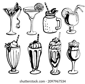 Coctails. Vector clipart. Hand drawn