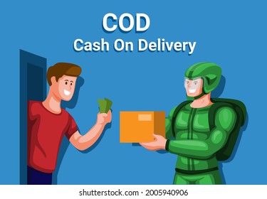 COD - Cash On Delivery With Courier Service, Online Shopping Payment Cartoon Illustration Vector