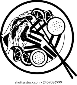 Cod and chippy with wedge vector icon design, delicious food symbol, authentic local dishes sign, domestic cuisine stock illustration, Fish and Chips with Green and White Sauce Bowl concept