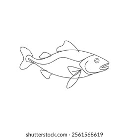 
Cod fish Continuous line art flat vector illustration on white background