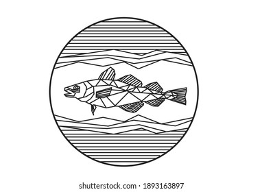 Cod Fish In Line Art Style. Editable Clip Art. 