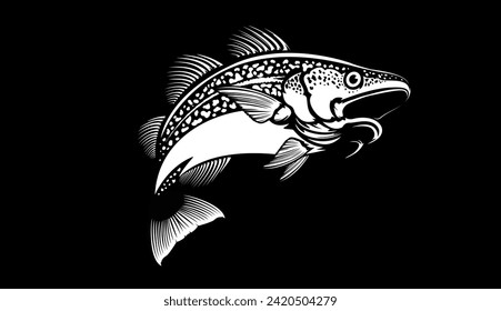 Logo für Kabeljau Kabeljaufisch-Emblem. Illustration zum Thema Fischerei. Fisch einzeln auf Weiß.