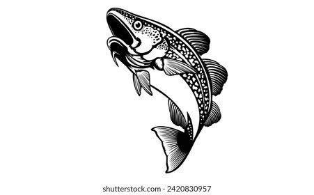 Logo für Kabeljau Kabeljaufisch-Emblem. Illustration zum Thema Fischerei. Fisch einzeln auf Weiß.