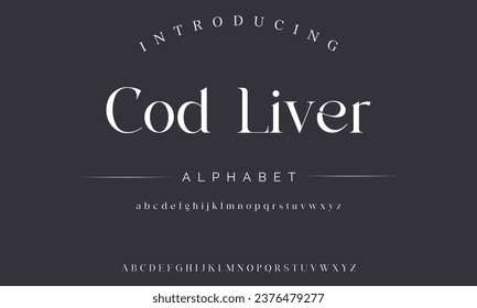 Cod Liver Elegante luxuriöse abstrakte Hochzeitsmode Logo Schriftart. Minimale klassische urbane Schriftarten für Logo, Marke etc. Typografie Schrift Groß- und Kleinschreibung und Zahl. Vektorgrafik