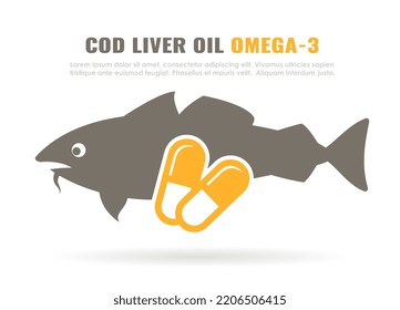 Cod liver oil pills vector illustration on white background
