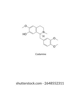 Estrutura esquelética de codamina. Ilustração esquemática do composto alcaloide. Diagrama simples, fórmula química.
