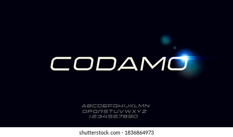 Codamo, a high tech and futuristic font, modern scifi typeface design. Alphabet vector illustration