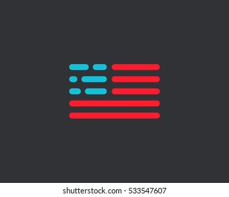 Code american flag logo design. USA patriot tech vector logotype. Moving digital line symbol.