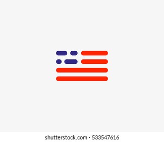 Code american flag logo design. USA patriot tech vector logotype. Moving digital line symbol.