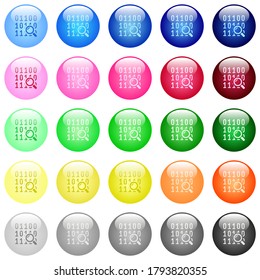 Code analysis icons in set of 25 color glossy spherical buttons