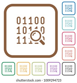 Code analysis simple icons in color rounded square frames on white background