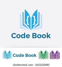 Code with book logo illustration vector. Programmer logo, developper logo.