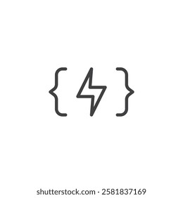 Code Brackets line icon. linear style sign for mobile concept and web design. Brackets with a lightning bolt outline vector icon. General programming syntax symbol, logo illustration. Vector graphics