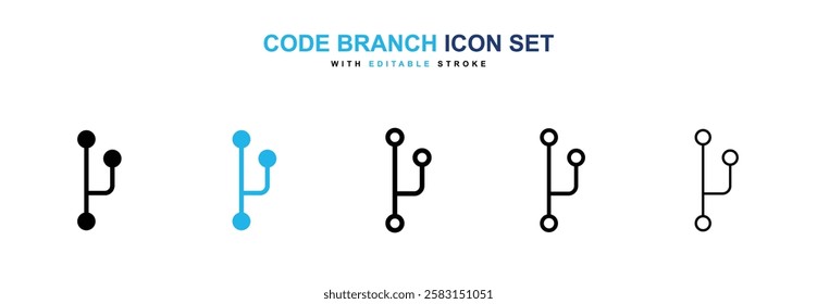 Code branch icons vector collection in black and blue colors on white background