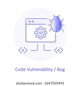 Ícone de bug de código, Vulnerabilidade de software, Ícone de depuração, Erro de codificação, Bug de programação, Problema de software, Falha de código, Símbolo de malware, Erro de TI, Rastreamento de bugs