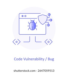 Ícone de bug de código, Vulnerabilidade de software, Ícone de depuração, Erro de codificação, Bug de programação, Problema de software, Falha de código, Símbolo de malware, Erro de TI, Rastreamento de bugs