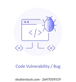 Ícone de bug de código, Vulnerabilidade de software, Ícone de depuração, Erro de codificação, Bug de programação, Problema de software, Falha de código, Símbolo de malware, Erro de TI, Rastreamento de bugs