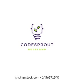 code bulb leaf sprout logo vector icon illustration