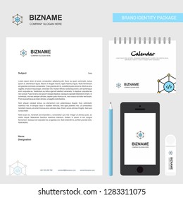 Code Business Letterhead, Calendar 2019 and Mobile app design vector template