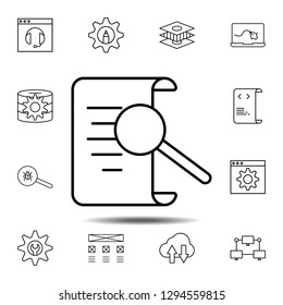 code checking, find code icon. Simple thin line, outline vector element of Web Design Development icons set for UI and UX, website or mobile application