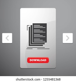 Code, coding, compile, files, list Glyph Icon in Carousal Pagination Slider Design & Red Download Button
