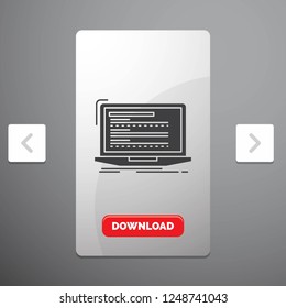 Code, coding, computer, monoblock, laptop Glyph Icon in Carousal Pagination Slider Design and Red Download Button