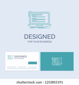 Code, coding, computer, monoblock, laptop Business Logo Line Icon Symbol for your business. Turquoise Business Cards with Brand logo template