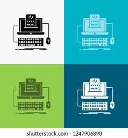 Code, coding, computer, monoblock, screen Icon Over Various Background. glyph style design, designed for web and app. Eps 10 vector illustration