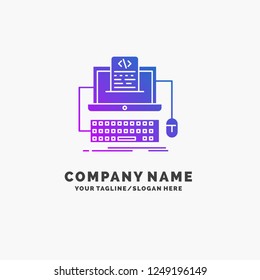 Code, coding, computer, monoblock, screen Purple Business Logo Template. Place for Tagline.
