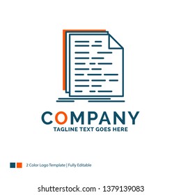 Code, coding, doc, programming, script Logo Design. Blue and Orange Brand Name Design. Place for Tagline. Business Logo template.