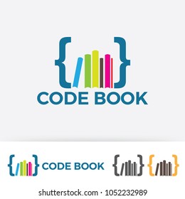 Code with colorful book logo illustration vector. Programmer logo, developper logo.