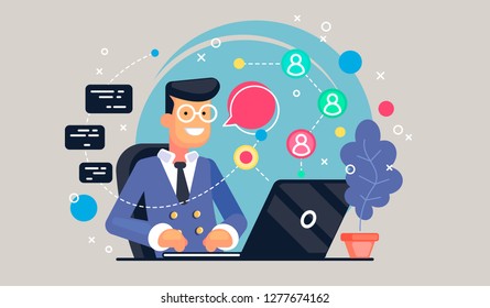 Code concept illustration of student using laptops for developing programs and app. Software concept. Vector illustration flat design. Programmer, coder, hacker