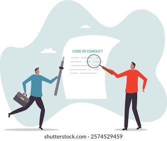 Code of conduct, ethical policy or rules, regulation or principles guideline for work responsibility, compliance document or company standard.business concept.flat character.
