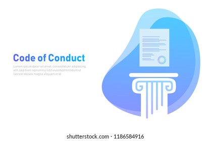 Code Of Conduct. Paper On Pillar. Concept Of Ethical Integrity Value And Ethics. Illustration Symbol In Vector