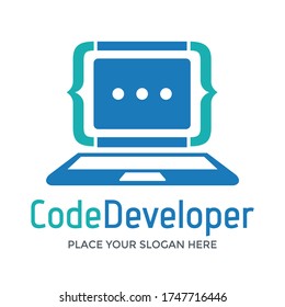 Code developer vector logo template. This design use laptop symbol. Suitable for technology.