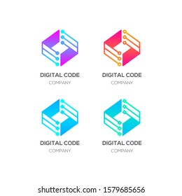 Code Digital logos Colourful design with Dots Linked symbols, Technology and Computer Connection signs, HTML coding icons concept for your Corporate identity