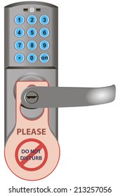 Code door lock with information on the handle. Vector illustration.
