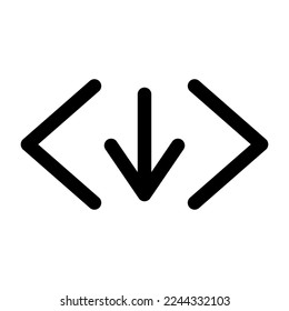 Code download icon line isolated on white background. Black flat thin icon on modern outline style. Linear symbol and editable stroke. Simple and pixel perfect stroke vector illustration.
