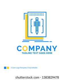 Code, edit, editor, language, program Blue Yellow Business Logo template. Creative Design Template Place for Tagline.