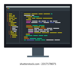 Code editor interface on computer screen: development and programming concept