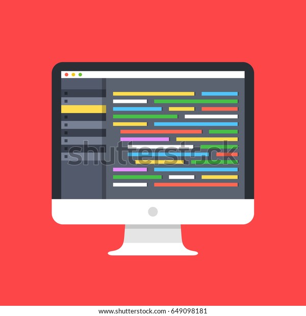 Download Code Editor On Computer Screen Desktop Stock Vector (Royalty Free) 649098181