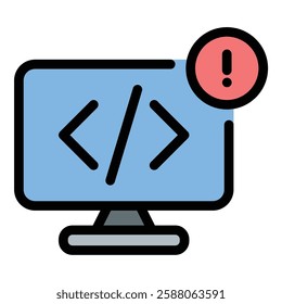 Code Error Icon Debugging and Issue Detection in Flat Line Color Style.