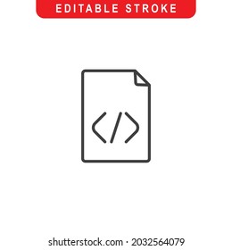 Code File Outline Icon. Document of Code Line Art Logo. Vector Illustration. Isolated on White Background. Editable Stroke