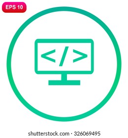 Code Flat Icon On Computer. Programming Language