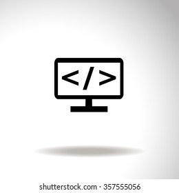 Code flat icon on computer. Programming language