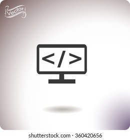 Code flat icon on computer. Programming language